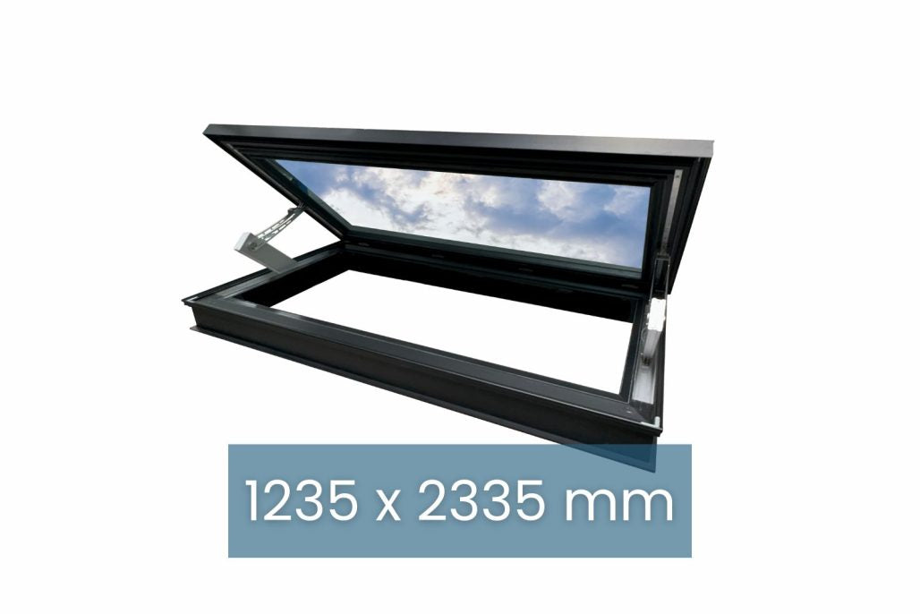Dachfenster Flachdach – rahmenlos – elektrisch öffnend – 2-fach – 1235 × 2335 mm – Detailansicht