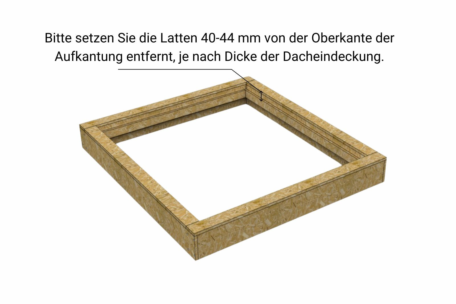 Aufsetzkranz 120 x 120 cm gedämmt Sperrholz für Schrägdach – technische Zeichnung