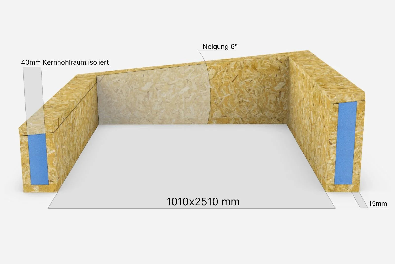 Aufsetzkranz 100 x 250 cm gedämmt Sperrholz für Flachdach – technische Zeichnung mit Maß