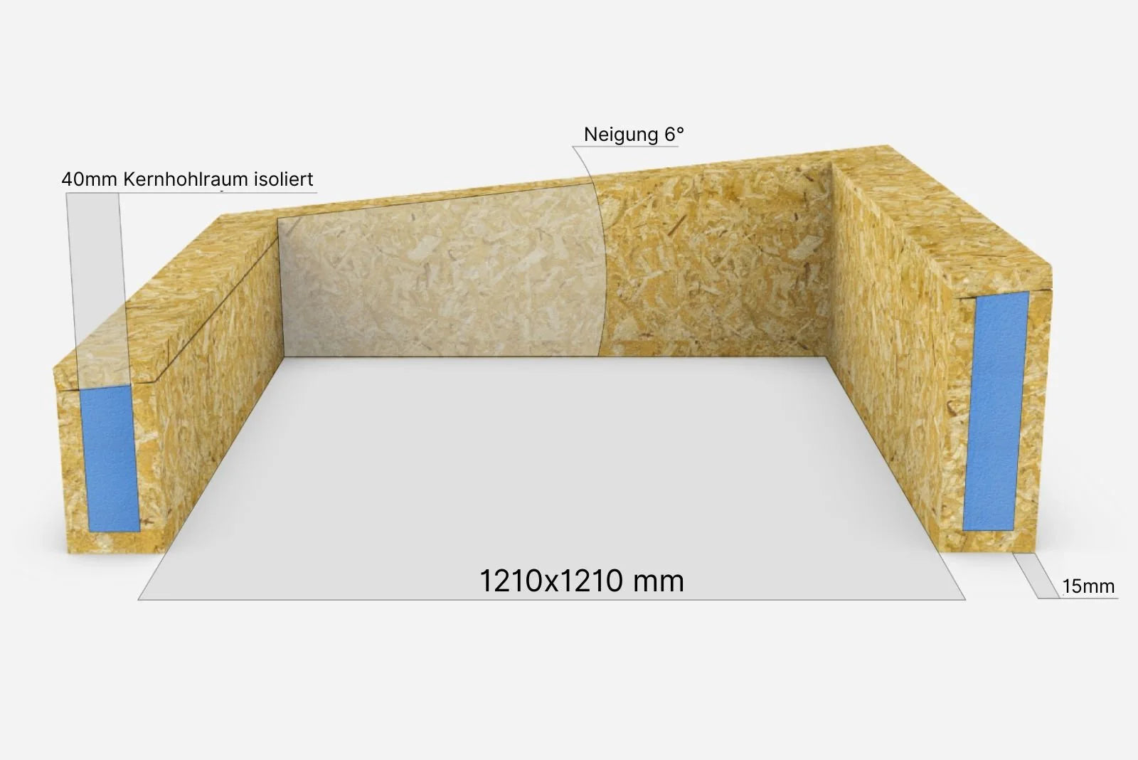 Aufsetzkranz 120 x 120 cm gedämmt Sperrholz für Flachdach – technische Zeichnung mit Maß